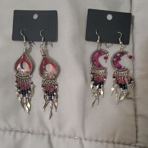 Elegant Silver and Pink Beaded Earrings